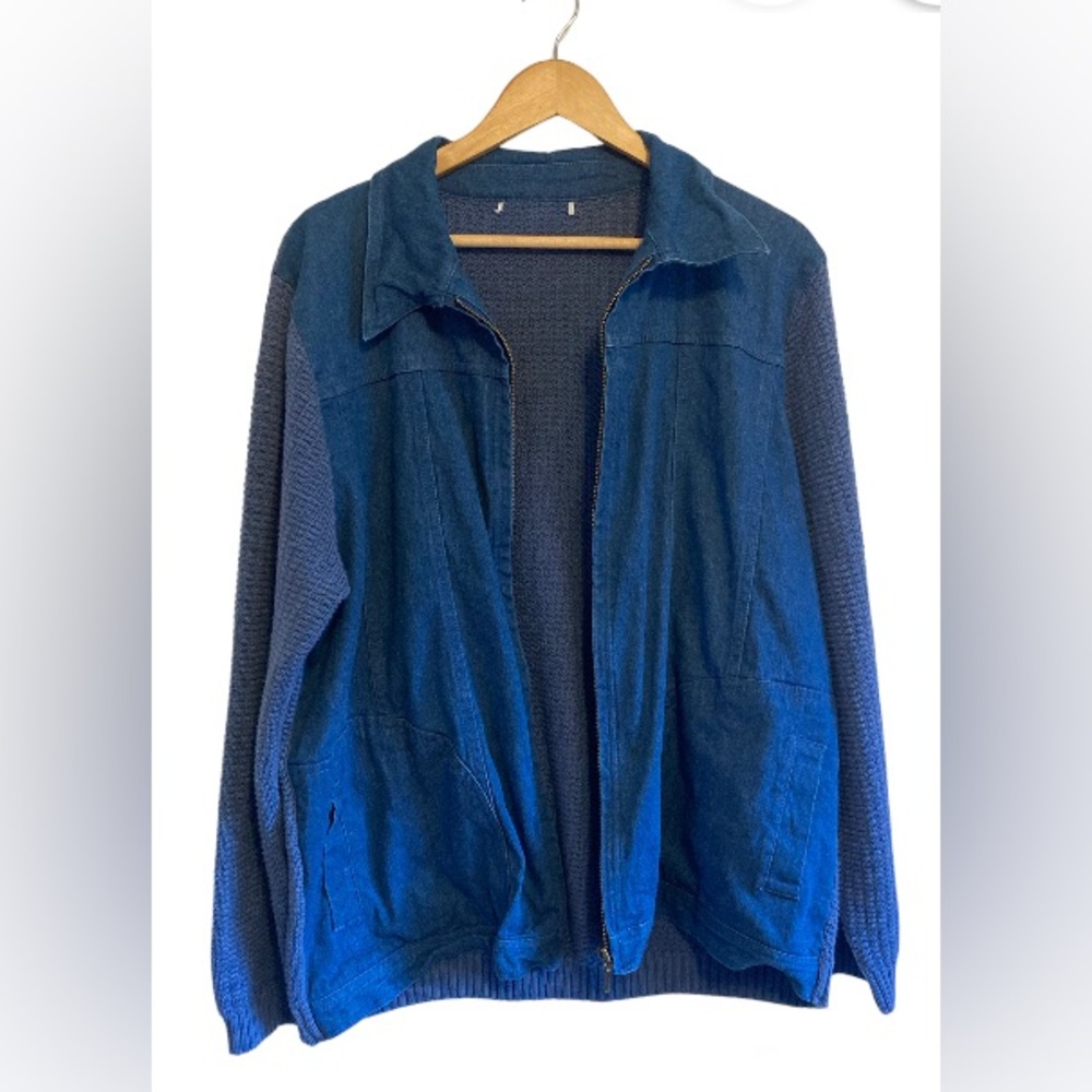 Denim & Knit Mix Zip Up
